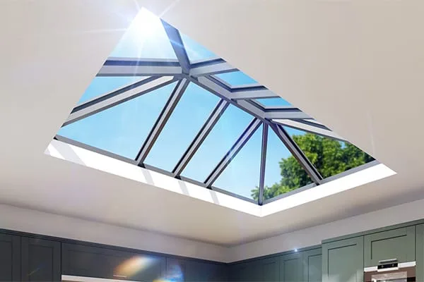 Pyramid rooflight illuminating a compact modern kitchen