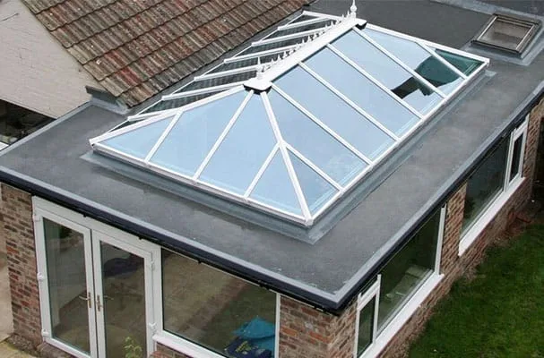 Glazed roof lantern on a flat roof extension