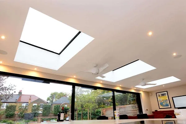 Kitchen extension with flat rooflights bringing daylight into the room