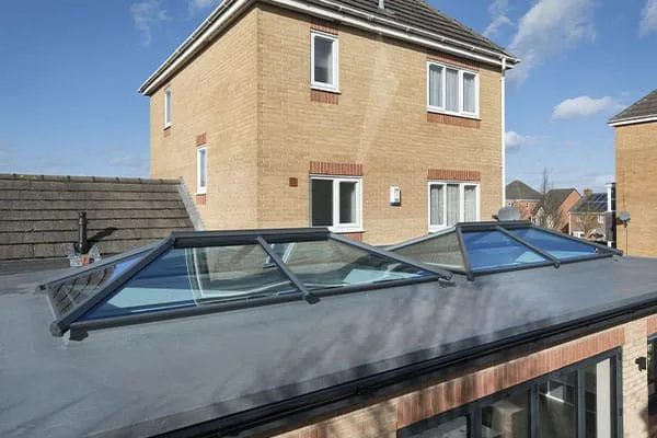Roof lantern on a flat roof extension